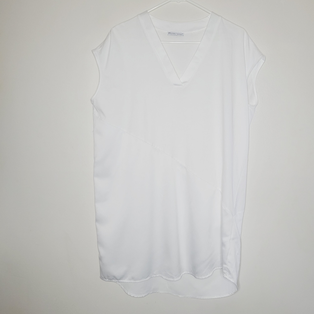 Zara Women's Basic Collection 100% Cotton Sleeveless V-neck Tunic Casual Classic